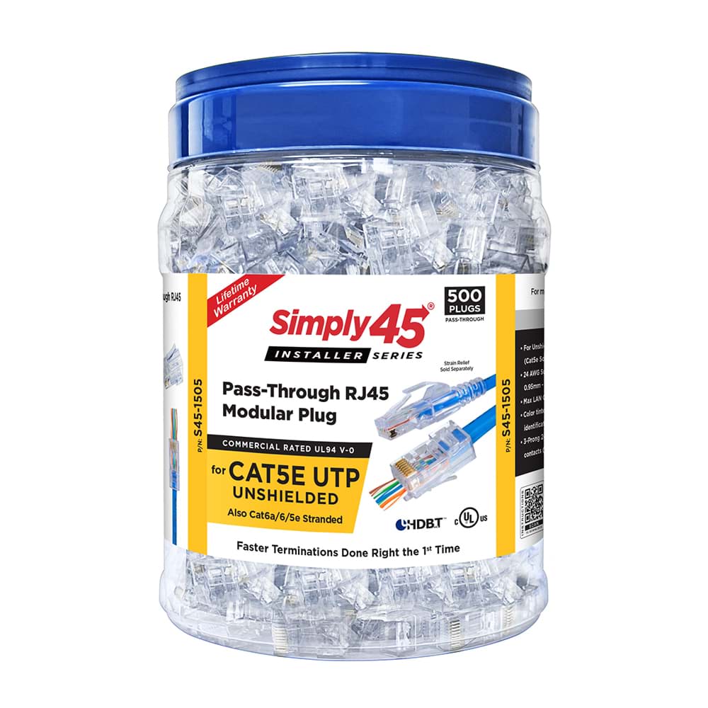 RJ45 PassThrough CAT5E UTP AWG24/1 AWG28-26/7 dmax=6,5mm BX500