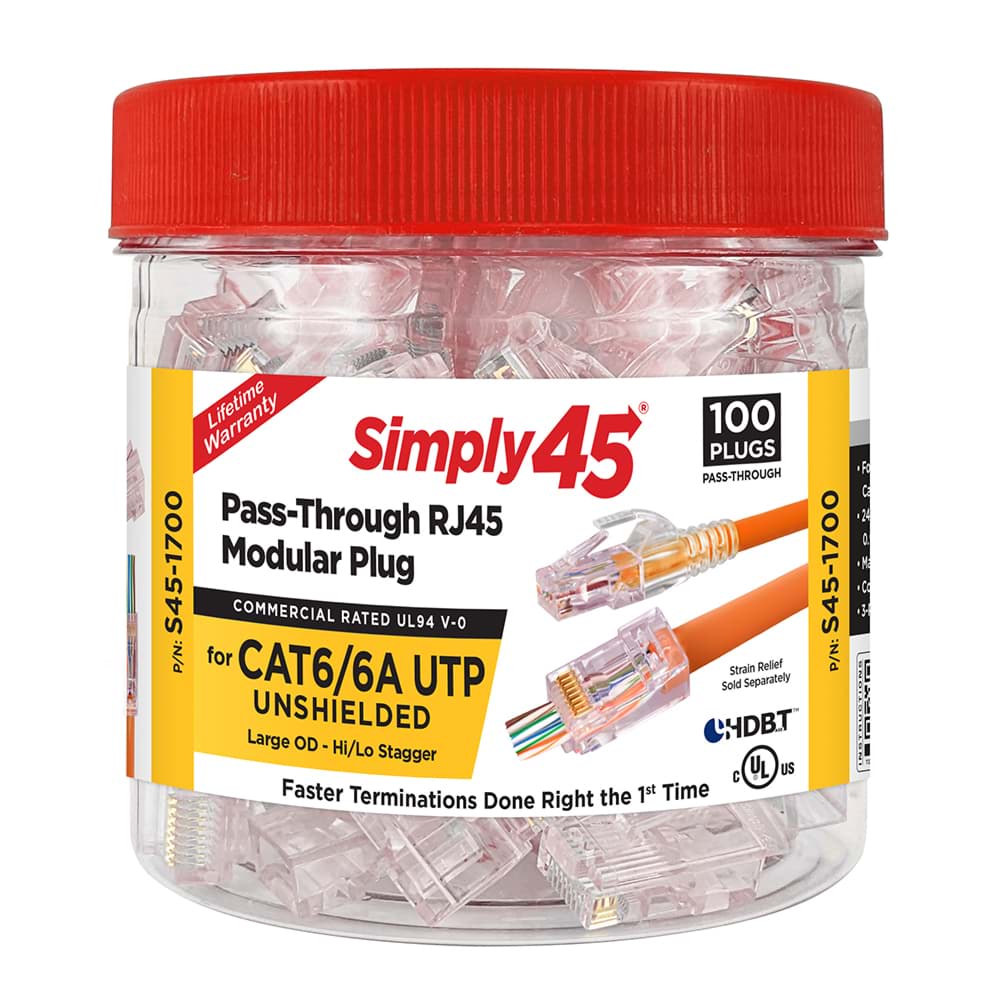 RJ45 PassThrough CAT6/6A UTP AWG23/1 staggered dmax=7,4mm BX100