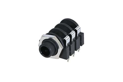 jack 6,3mm chassis 3-polig PCB8 PVC nut halve schroefdraad NYS