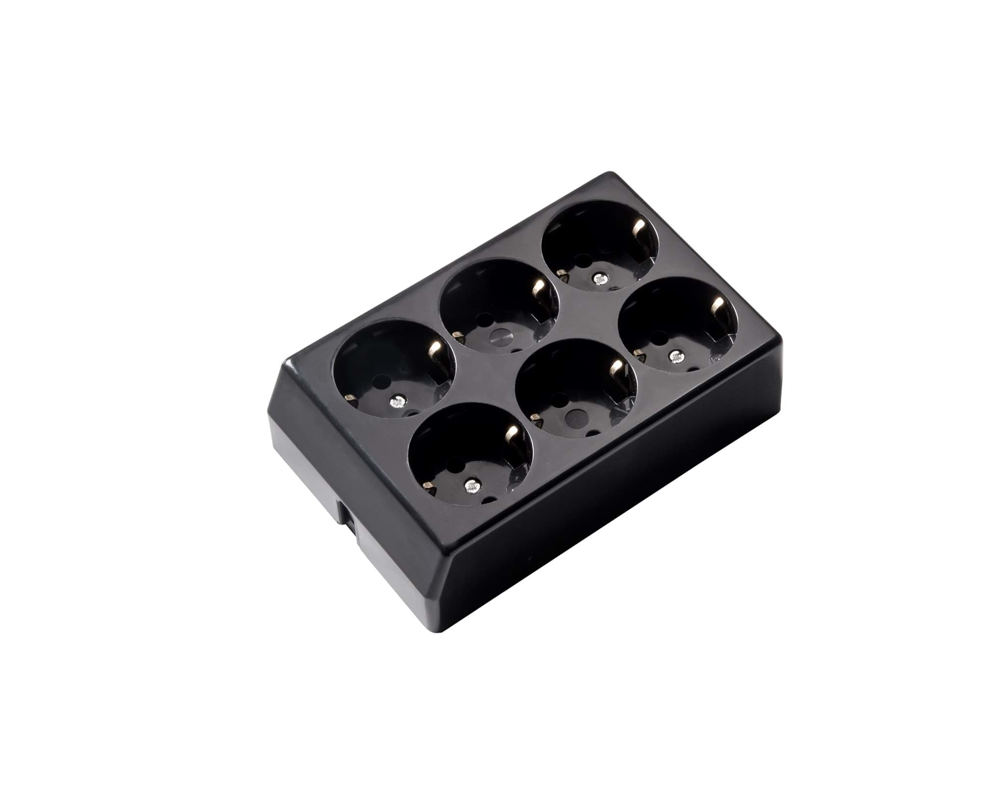 contactdoos randaarde  6v (2x3) zwart