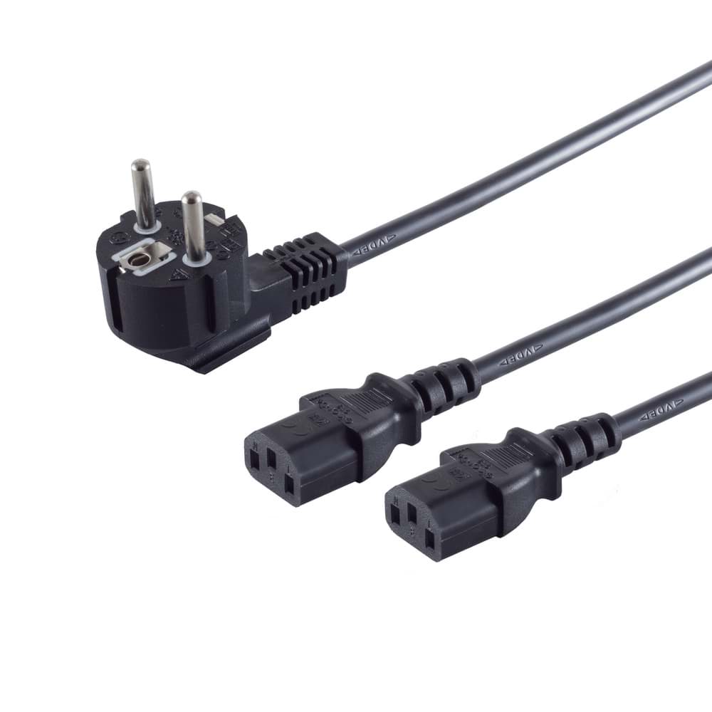 Y-voedingskabel 3G1.5mm2 schuko haaks > 2x C13 1,8m