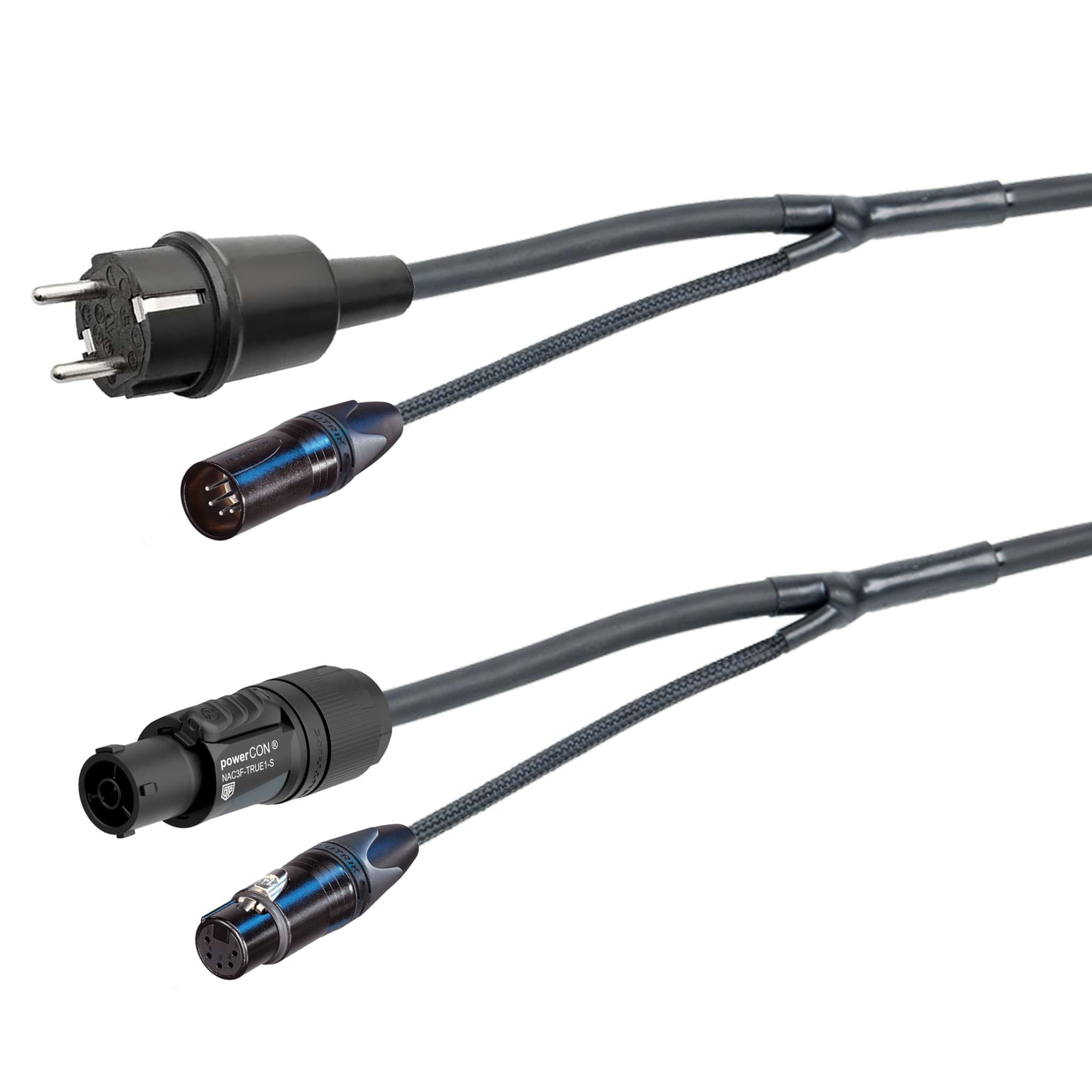 combi Power+DMX 1,5mm2 Schuko>powerCON TRUE1 + XLR5-1p zwart 10m d15mm