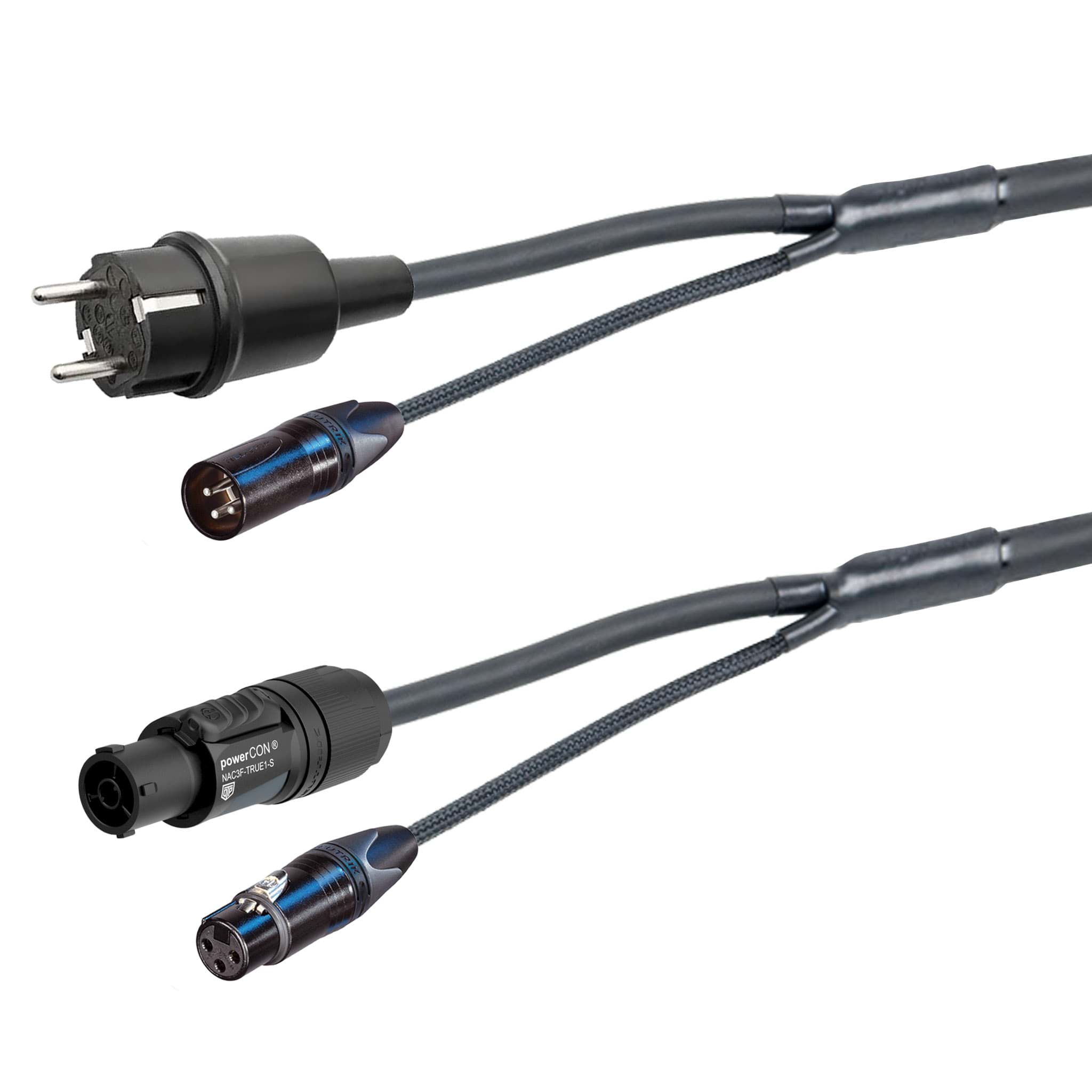 combi Power+DMX 1,5mm2 Schuko>powerCON TRUE1 + XLR3 zwart  5,0m d15mm