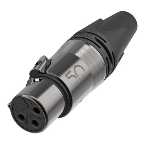 XLR kabeldeel 3 pin bus donkergrijze behuizing goudcontacten 50year XX