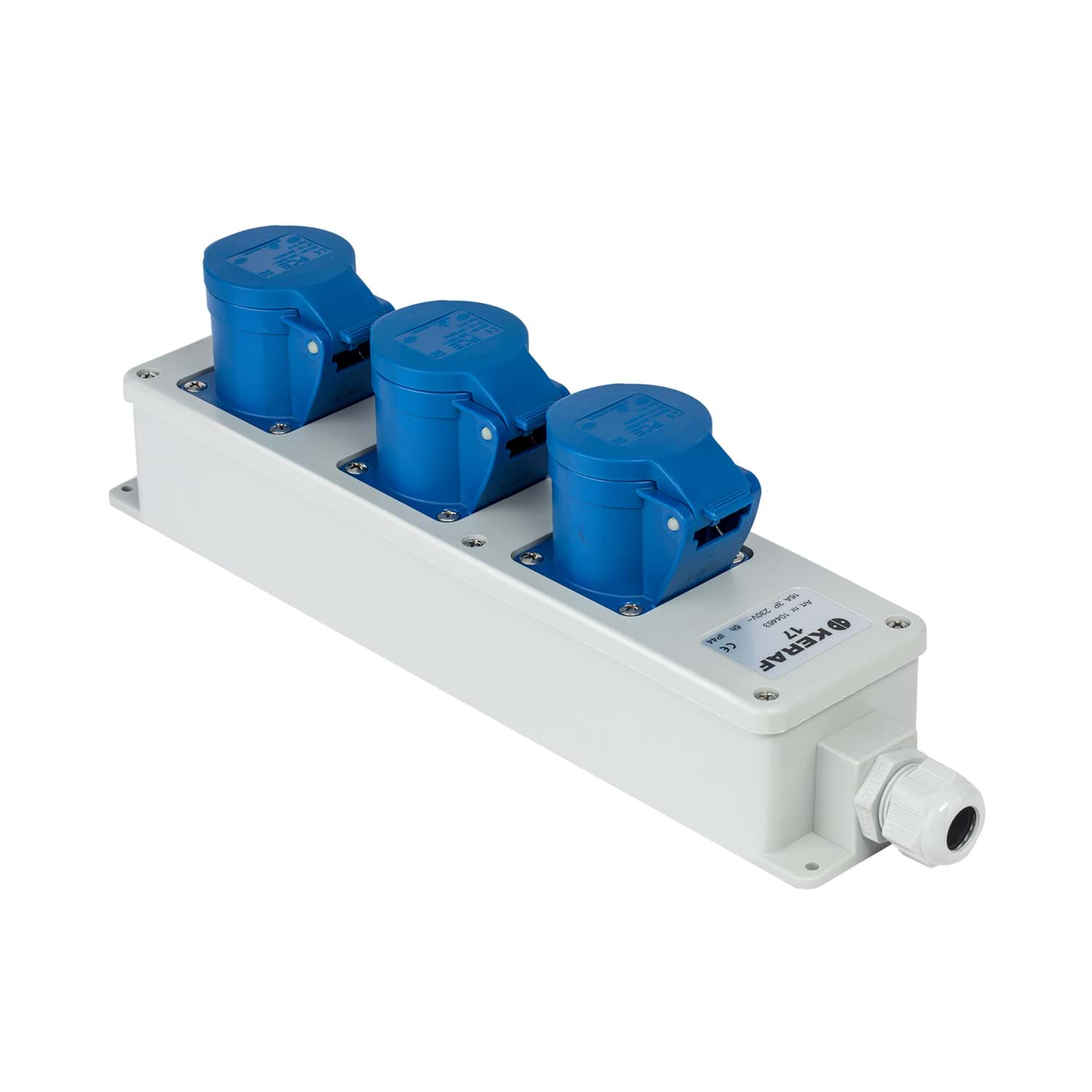 snoercentrale 3-voudig CEE 3p 16A 230V grijs/blauw M20