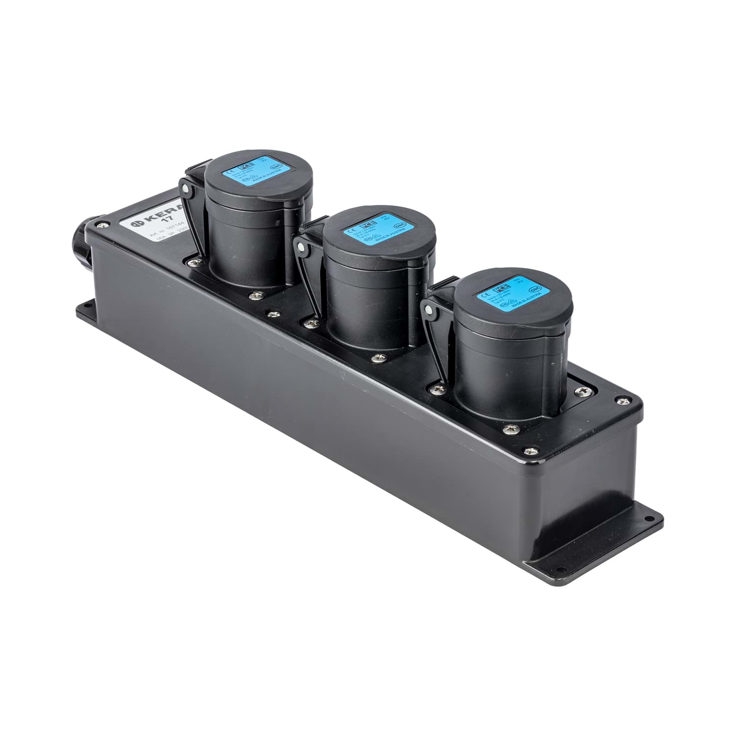 snoercentrale 3-voudig CEE 3p 16A 230V zwart M20