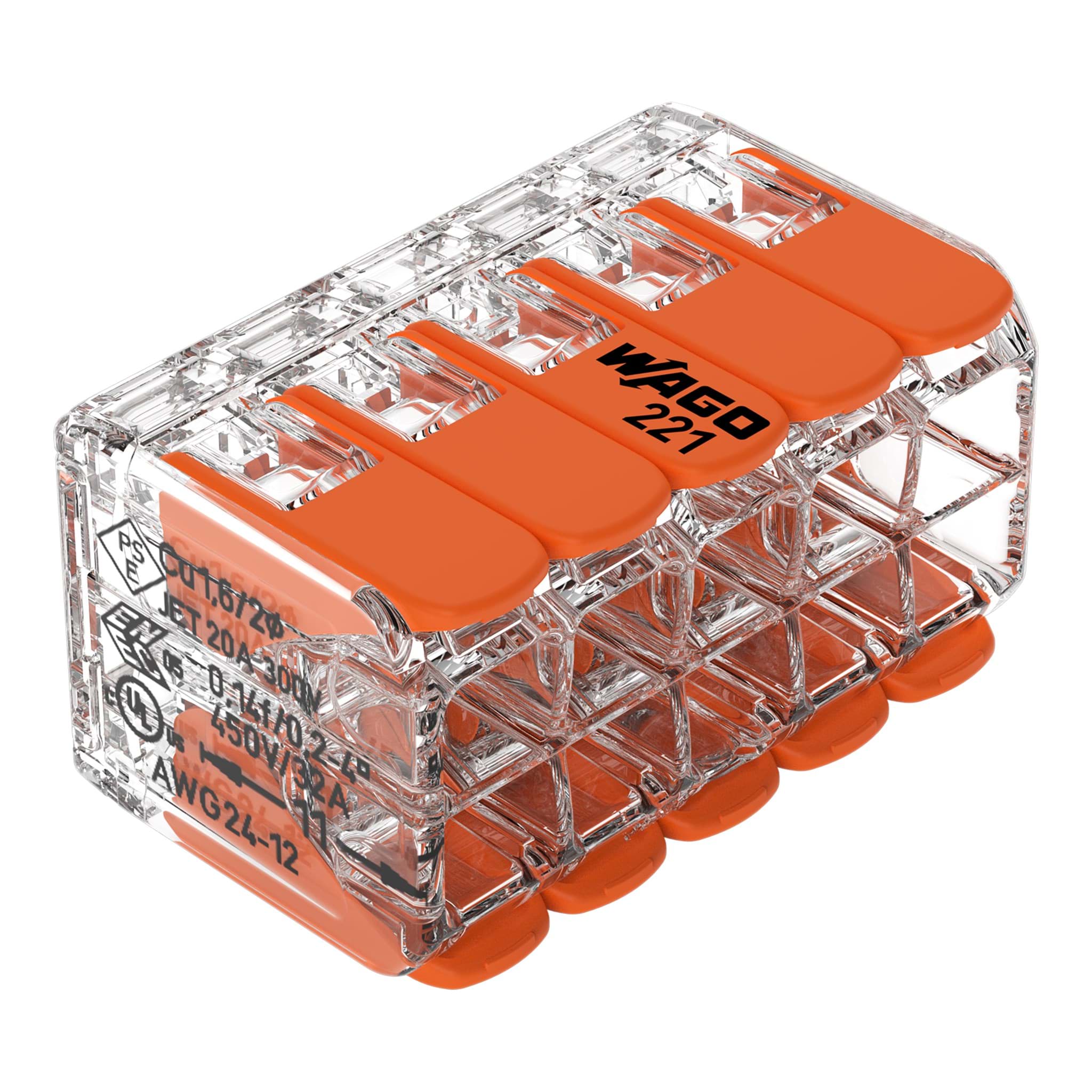 verbindingsklem 10 voudig  (0,2-4mm2 massief+flex) 32A Wago