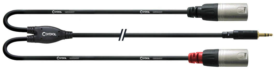 Y-kabel plug 3,5mm stereo verguld > 2x XLR female 0,9m REAN